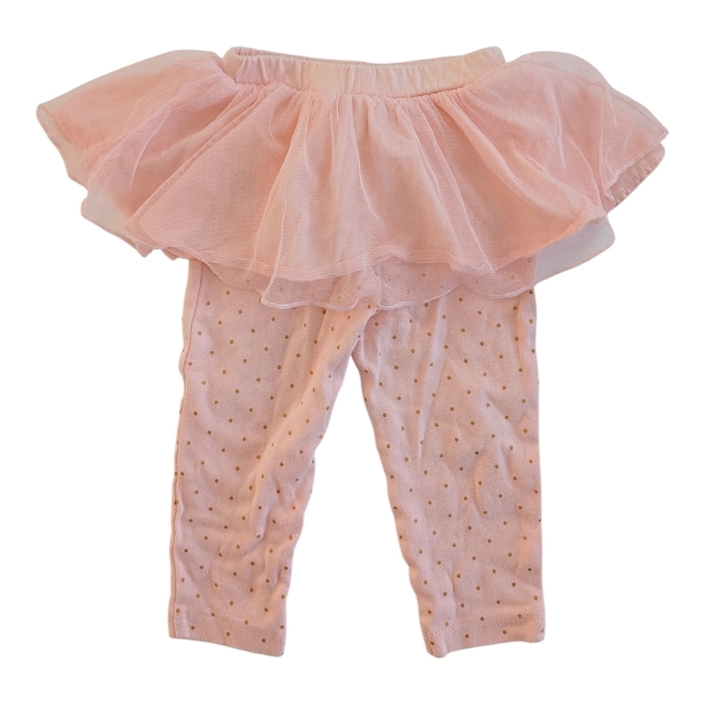 Carter's Girls Baby Pink Tulle Skirted Leggings with Gold Polka Dots Size 18m